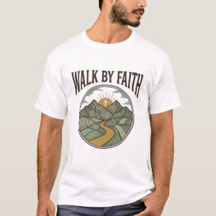 Camiseta Camina por fe Vector de camino de montaña cristian
