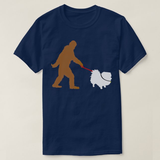 Camiseta Caminando a pie grande Perro pomerano Sasquatch (Diseño del anverso)