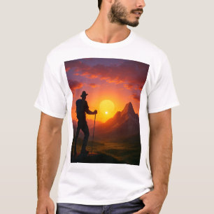 Camiseta Caminando por la montaña mirando la puesta de sol
