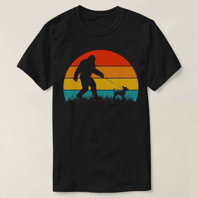 Camiseta Caminando Retro Atardecer De Perro Chihuahua (Diseño del anverso)