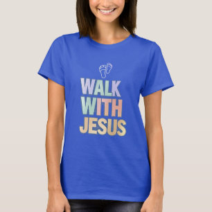 Camiseta Caminar Con Jesús Religioso Cristiano Pastel Gráfi