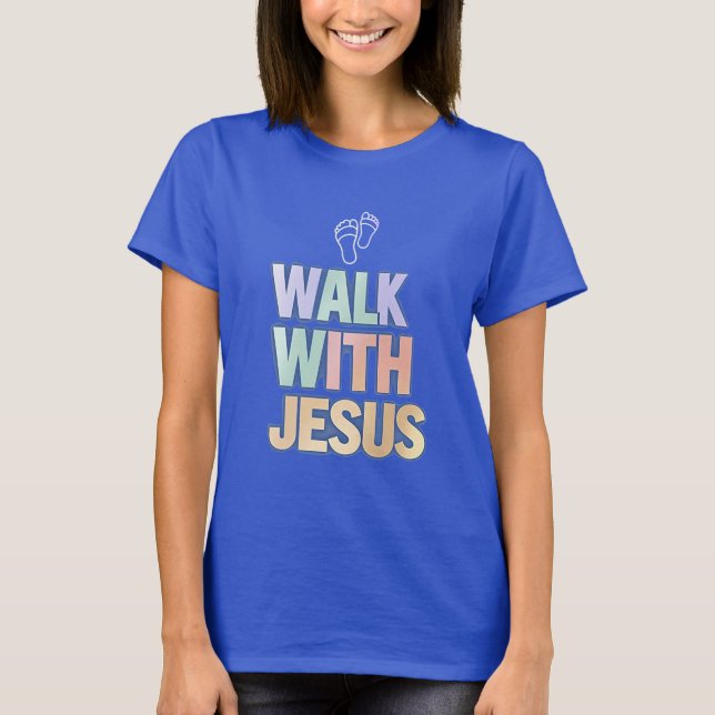 Camiseta Caminar Con Jesús Religioso Cristiano Pastel Gráfi (Anverso)