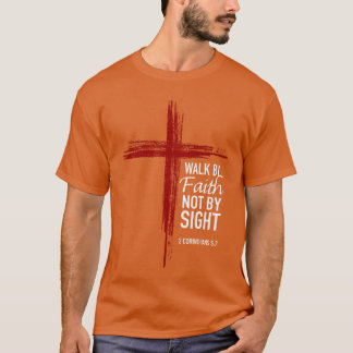 Camiseta Caminar por fe, no por vista Cruz cristiana Biblia