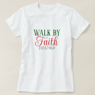 Camiseta Caminar por la Biblia Fe Verse White y Green Festi