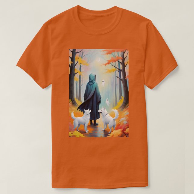 Camiseta Caminata fantasma: Perros y espíritus en el otoño (Diseño del anverso)