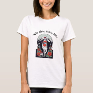 Camiseta "Caminata femenina con flores y montañas"