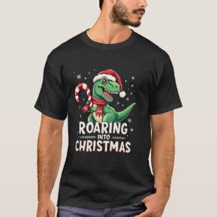 Camiseta Camino a los Navidades T Rex Santa Hat Candy Cane