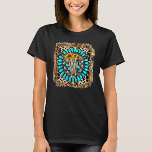 Camiseta Camino de cráneo de toro de toro de leopardo turqu