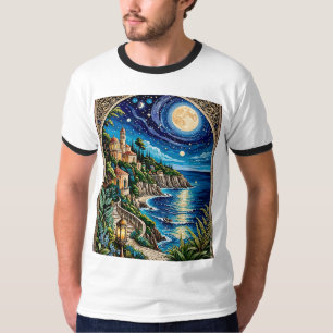 Camiseta Camino de jardín costero iluminado por luna T arte
