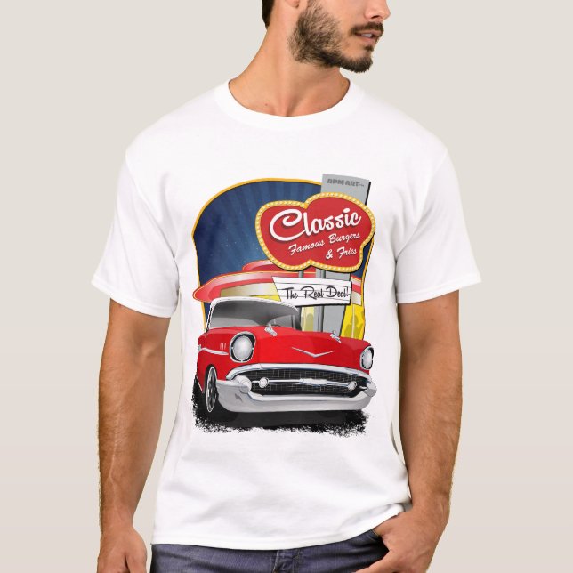 Camiseta Camino rojo y blanco 1957 en Diner Chevy Bel Air (Anverso)