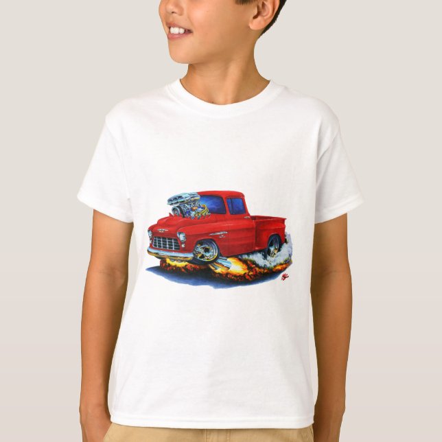 Camiseta Camión 1955 del rojo de la recogida de Chevy (Anverso)
