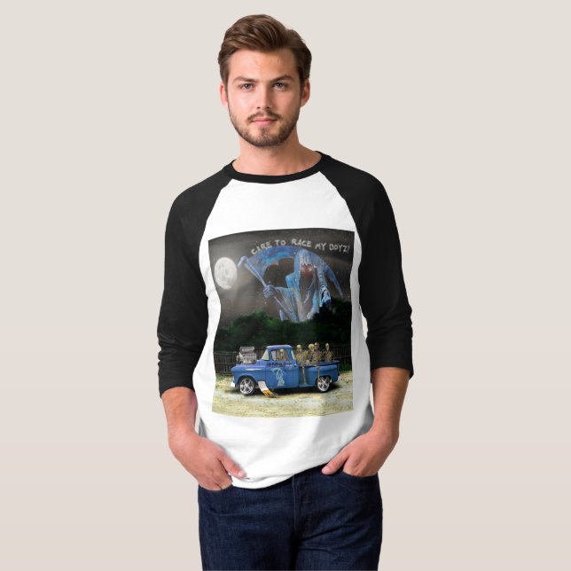 Camiseta Camión azul de recogida y equipo de esqueleto (Anverso completo)