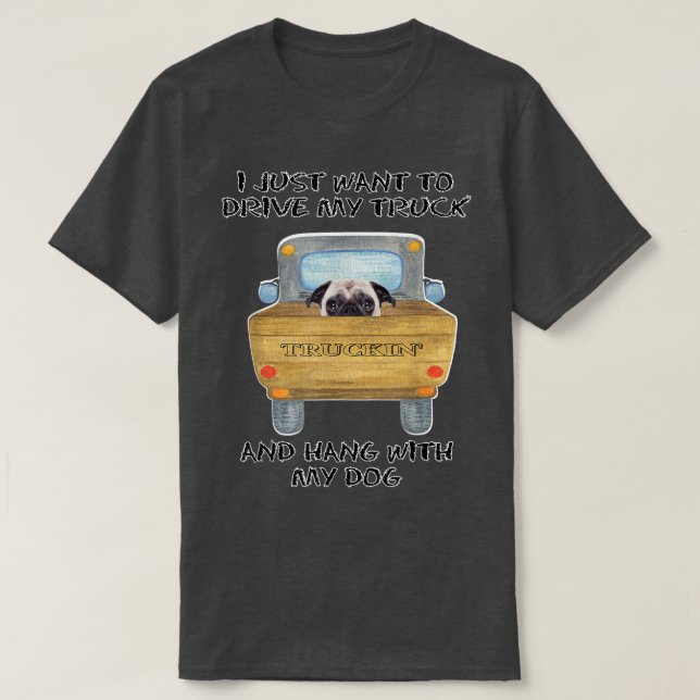 Camiseta Camión conduciendo Perro Pug (Diseño del anverso)