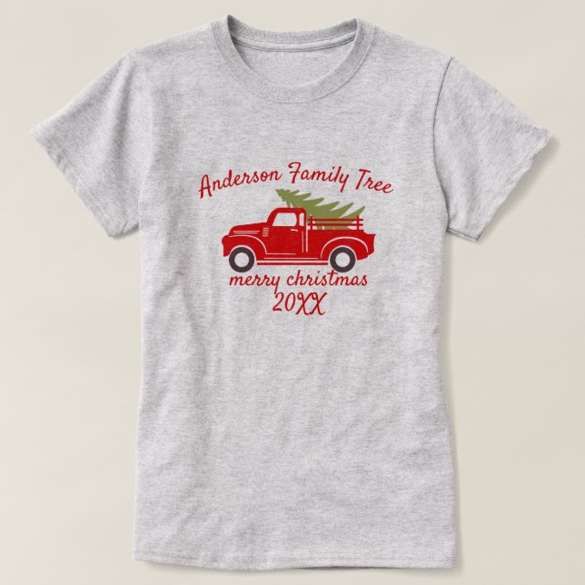 Camiseta Camión de árbol personalizado Feliz Navidad a las  (Diseño del anverso)