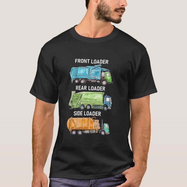 Camiseta Camión de basura de reciclaje del cargador trasero (Anverso)
