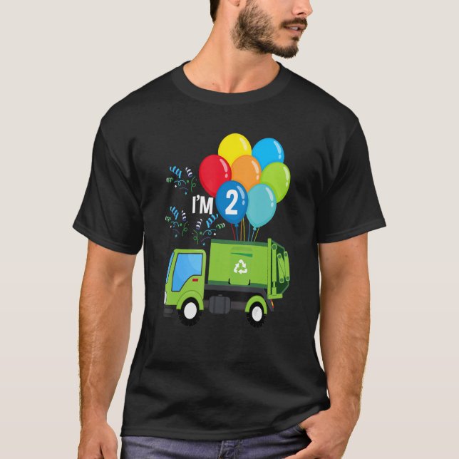Camiseta Camión de basura Vehículo de cumpleaños 2 Globos v (Anverso)