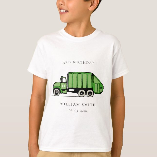 Camiseta Camión de basura verde lindo niños de cualquier ed (Anverso)