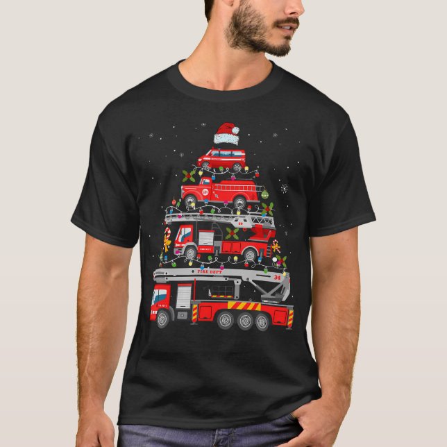 Camiseta Camión de bomberos árbol de Navidad enciende Santa (Anverso)