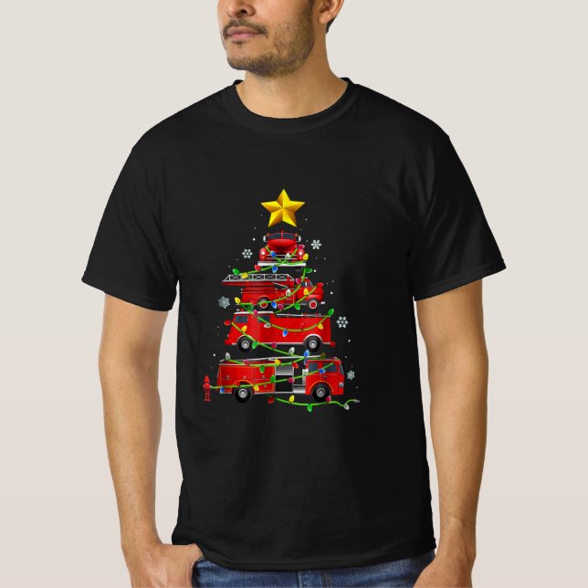 Camiseta Camión de bomberos árbol de Navidad hombres mujere (Anverso)