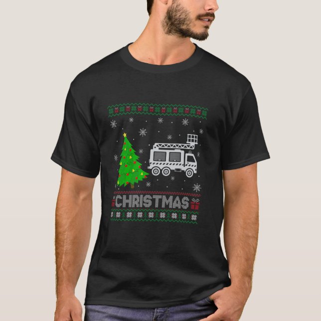 Camiseta Camión de bomberos árbol de navidad iluminando a N (Anverso)