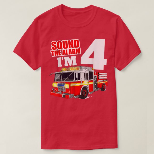 Camiseta Camión de bomberos de 4 años de edad Cuatro de cum (Diseño del anverso)