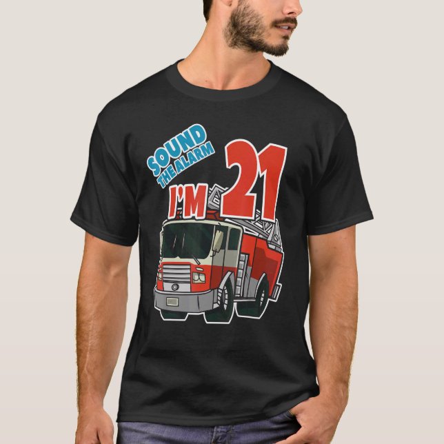 Camiseta Camión de bomberos de bomberos de cumpleaños 21 (Anverso)