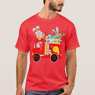 Camiseta Camión de bomberos de Bunny Riding Firetruck Día d