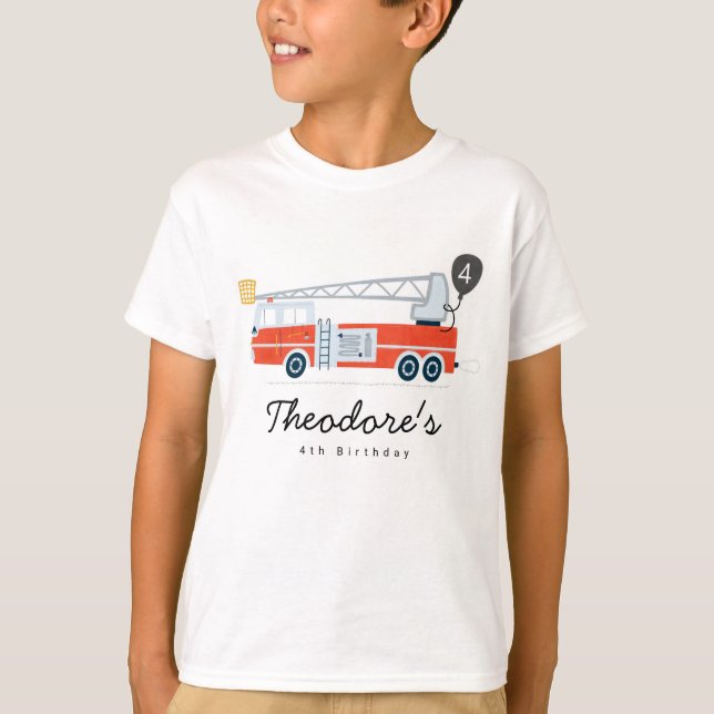 Camiseta Camión de bomberos de Fiesta de cumpleaños de Fire (Anverso)