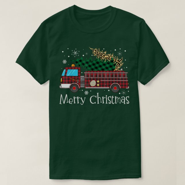 Camiseta Camión de bomberos de navidad de bombero de bomber (Diseño del anverso)