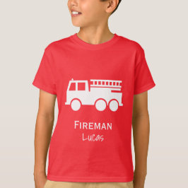 Camiseta Camión de bomberos de niño pequeño con nombre rojo