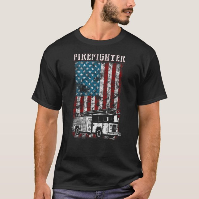 Camiseta Camión de bomberos en problemas bombero estadounid (Anverso)