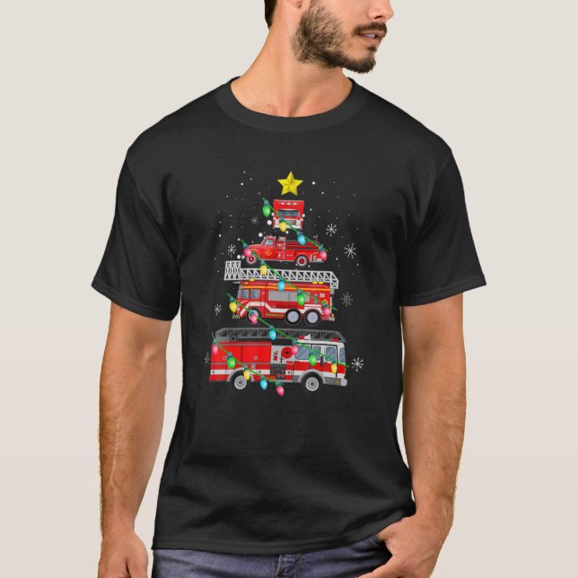 Camiseta Camión de bomberos navideño árbol divertido regalo (Anverso)