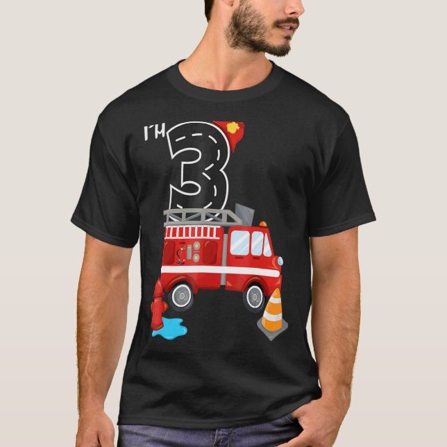 Camiseta Camión de bomberos niño de 3 años bombero de 3 año (Anverso)