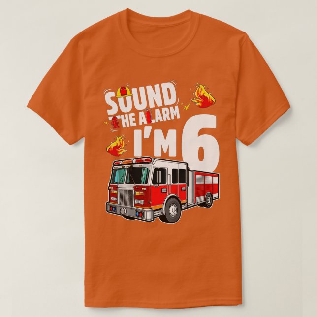 Camiseta Camión de bomberos niños 6 cumpleaños bombero 6 añ (Diseño del anverso)