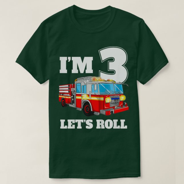 Camiseta Camión de bomberos para niños niño de tercer cumpl (Diseño del anverso)