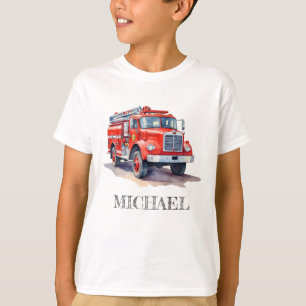 Camiseta Camión de Bomberos Rojo Moderno con Nombre Persona