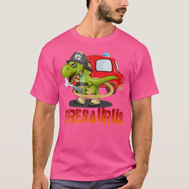 Camiseta Camión de bomberos Saurus Firetruck Dinosaur T R (Anverso)