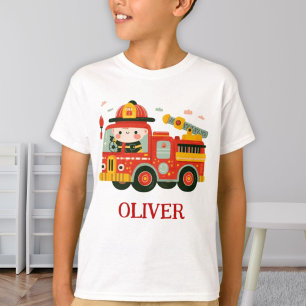 Camiseta Camión de bomberos y bombero personalizado lindo