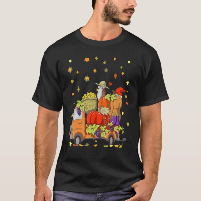 Camiseta Camión de calabaza de Gnomes Saltos de otoño caen  (Anverso)