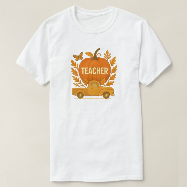 Camiseta Camión de calabaza de otoño para profesores (Diseño del anverso)