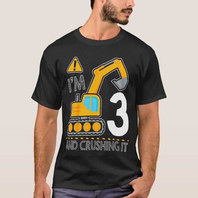 Camiseta Camión de construcción infantil tercer cumpleaños, (Anverso)
