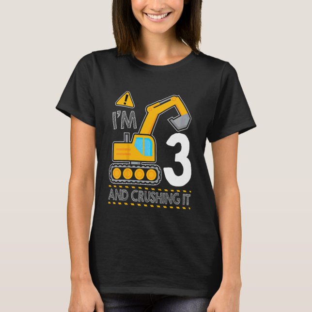 Camiseta Camión de construcción infantil tercer cumpleaños, (Anverso)