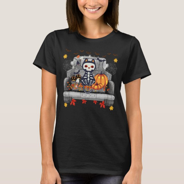 Camiseta Camión de cráneo de gato de Halloween Niños disfra (Anverso)
