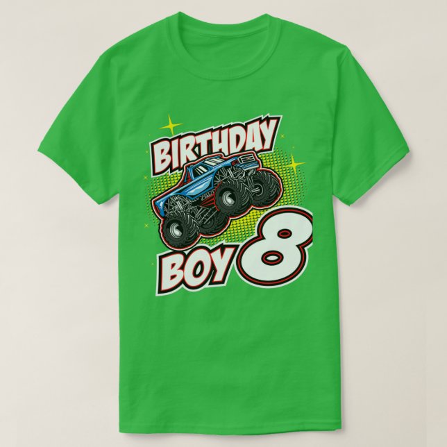 Camiseta Camión de cumpleaños 8 monstruos saltando 8 (Diseño del anverso)