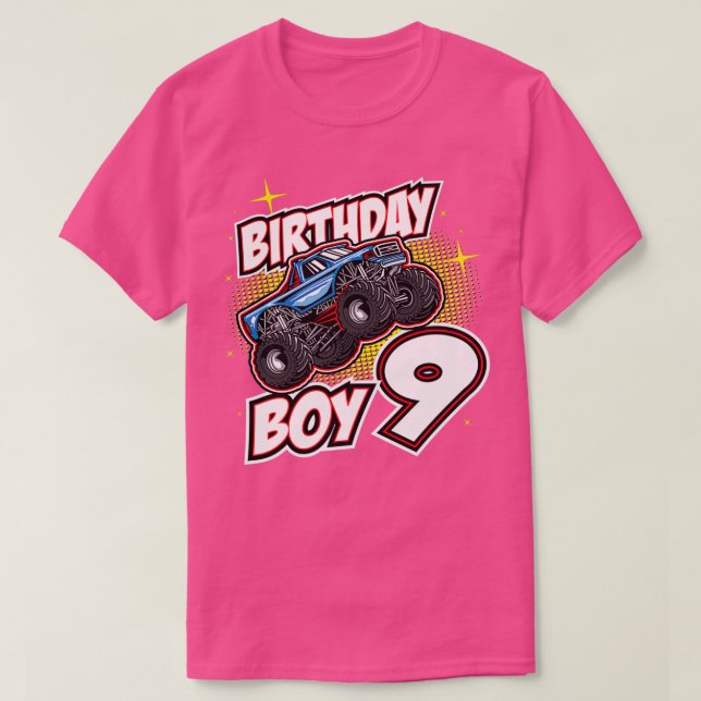 Camiseta Camión de cumpleaños 9 monstruos saltando 9 (Diseño del anverso)