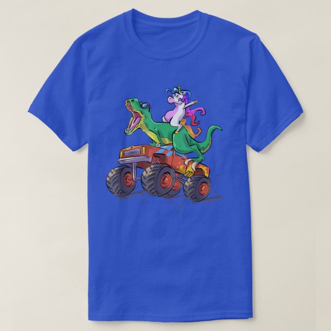 Camiseta Camión de dinosaurio unicornio de mano divertida a (Diseño del anverso)