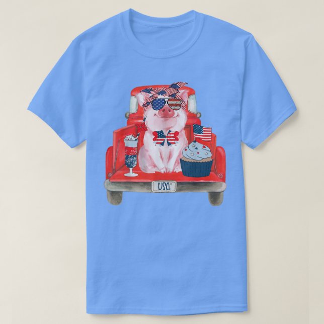 Camiseta Camión De Granja De Lechón Cute Patriótico 4 De Ju (Diseño del anverso)