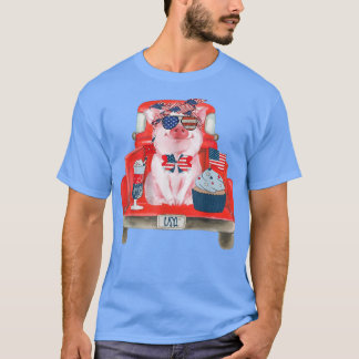 Camiseta Camión De Granja De Lechón Cute Patriótico 4 De Ju