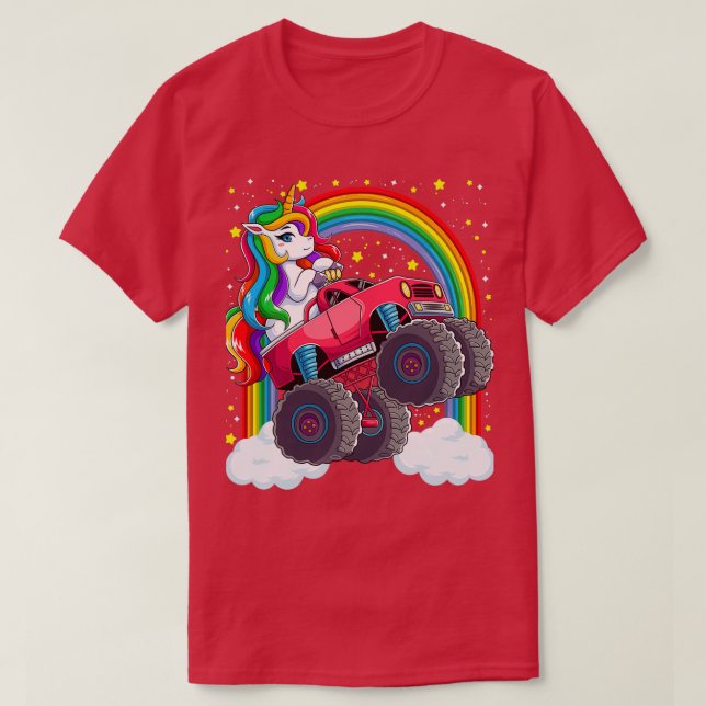 Camiseta Camión de Monstruo Cuto Unicornio Niños Arcoiris M (Diseño del anverso)