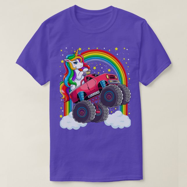 Camiseta Camión de Monstruo Cuto Unicornio Niños Arcoiris M (Diseño del anverso)